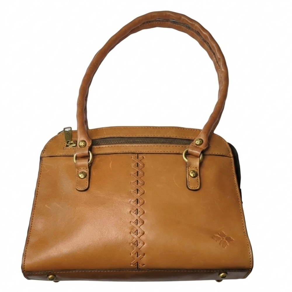 EUC Patricia Nash Tan Leather Shoulder Bag with Structured Design